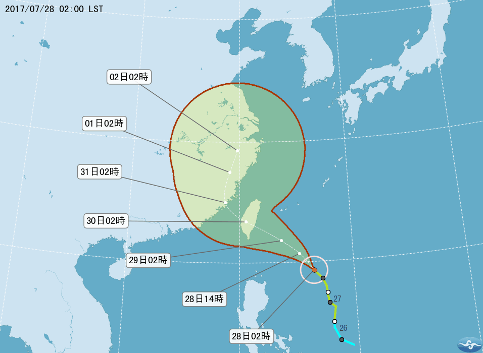 氣象局發布輕颱尼莎海上颱風警報