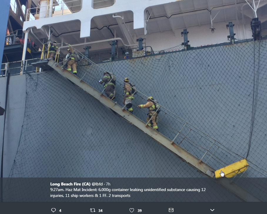 加州碼頭貨櫃船化學危險物質外漏 13傷