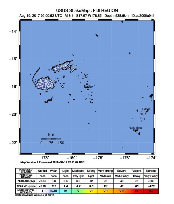 南太平洋島國東加西方地震 規模6.4