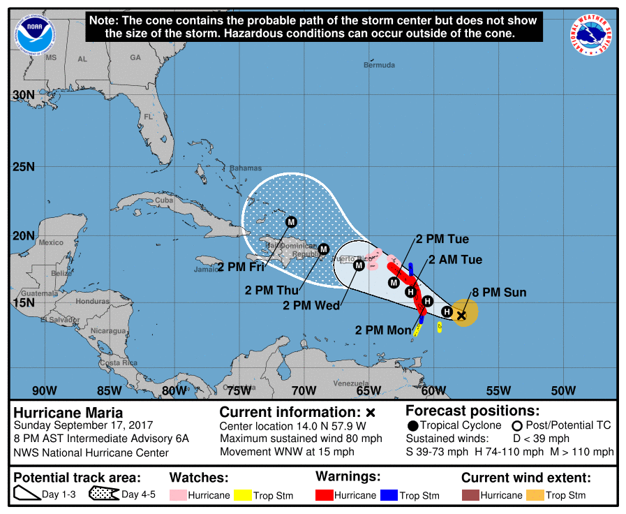 颶風瑪莉亞路徑類似艾瑪 加勒比海警戒
