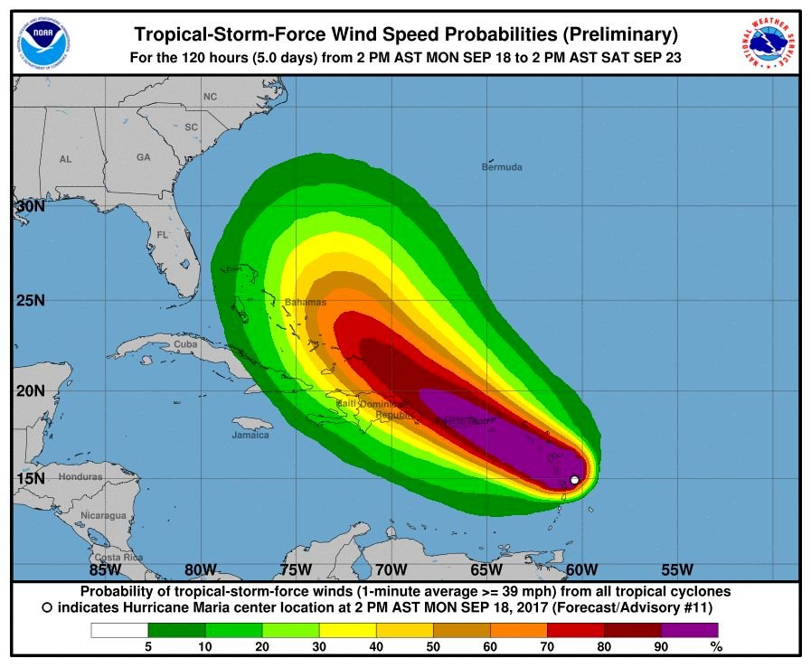 颶風瑪莉亞增強為五級 時速160英里
