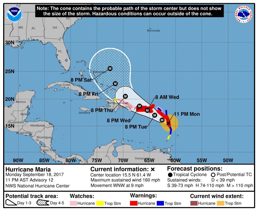 颶風瑪莉亞增強至最高五級 登陸多米尼克