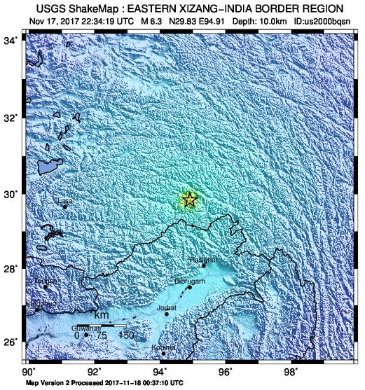 西藏規模6.3強震 震源深度10公里