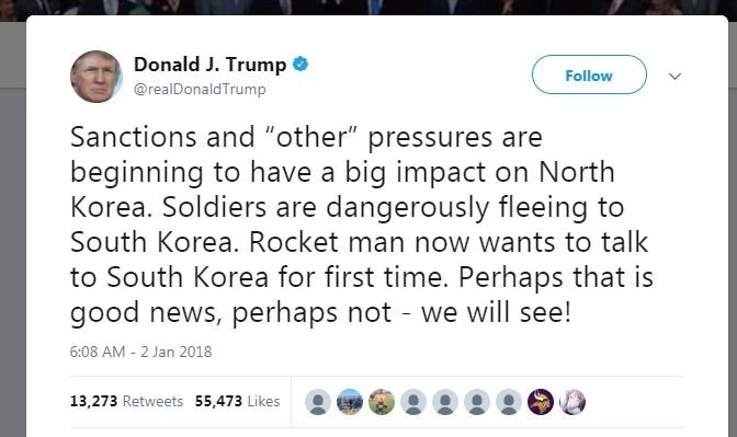 北韓想和南韓會談 川普自認制裁生效