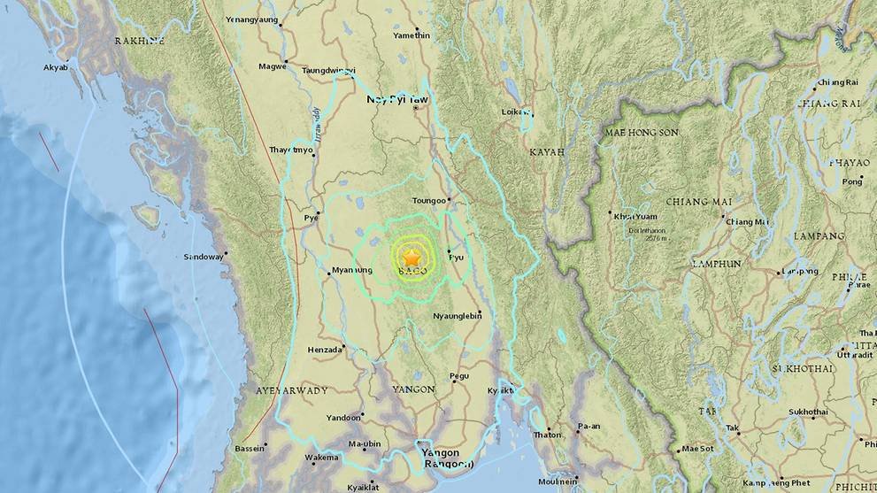 規模6淺層強震 凌晨襲緬甸中部