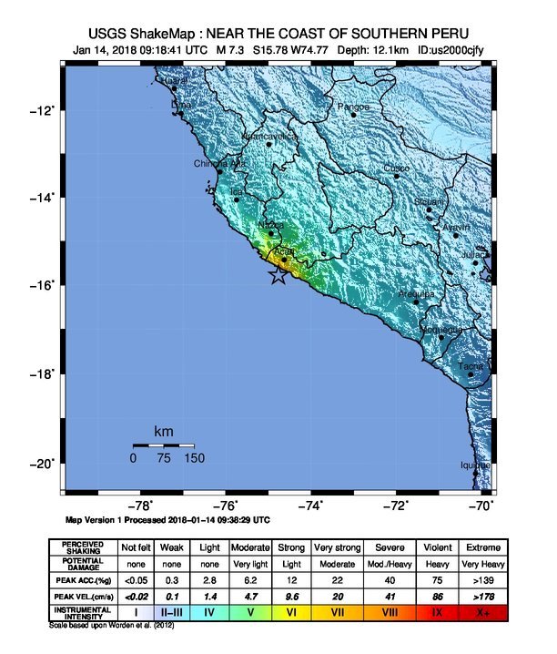 USGS：秘魯發生規模7.3地震