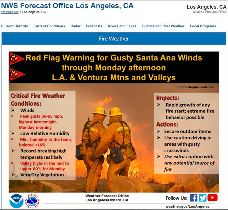 南加州冬季熱浪來襲 氣象局發布火災警報