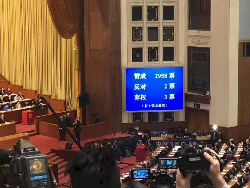 中國人大通過修憲 2票反對3票棄權