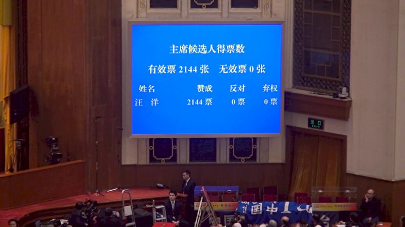 汪洋全票當選中國政協主席 無人反對棄權