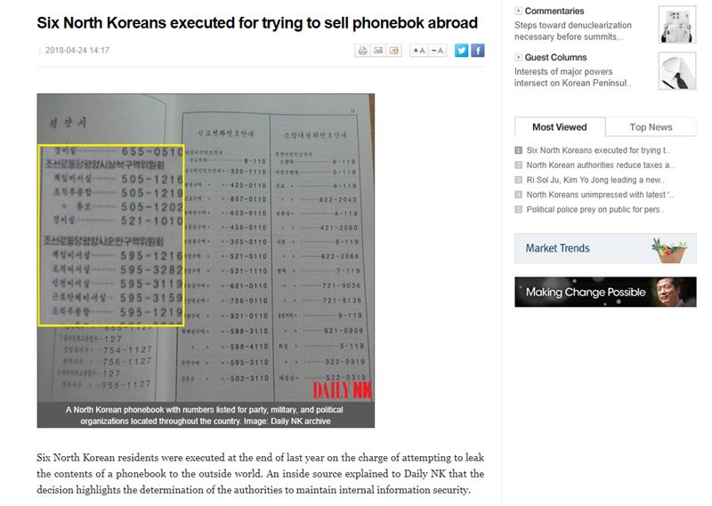 企圖走私電話簿赴中 北韓依叛國罪處決6人