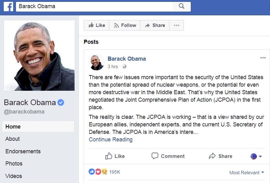 川普退出伊朗核協議 歐巴馬fb長文回應