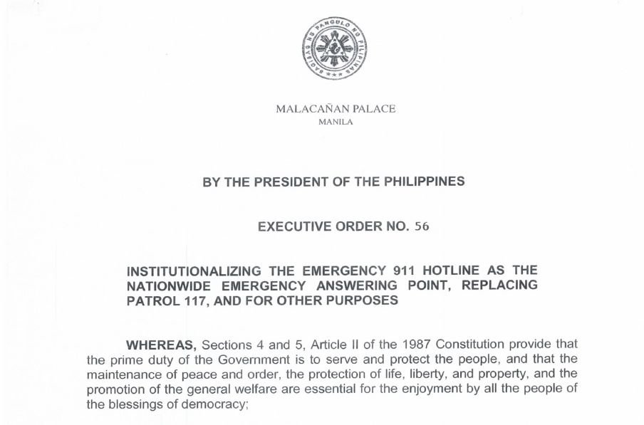 杜特蒂簽政令 設911為菲律賓全國緊急熱線