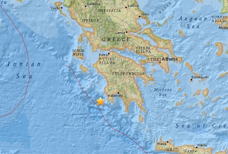 USGS：希臘南部外海傳規模5.5地震