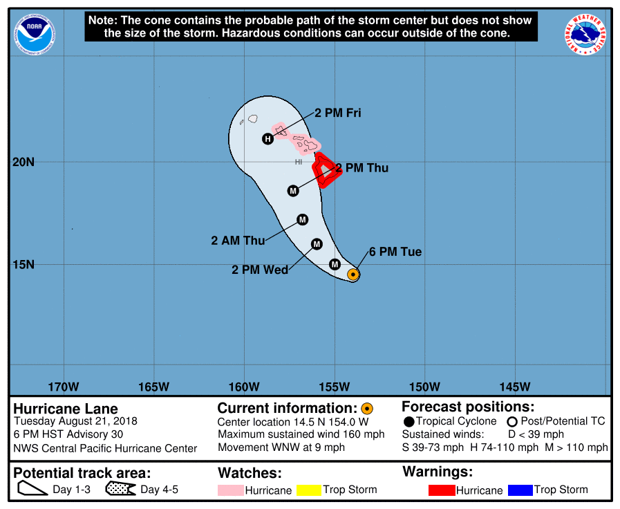 五級颶風雷恩撲向夏威夷 雨量估逾500毫米
