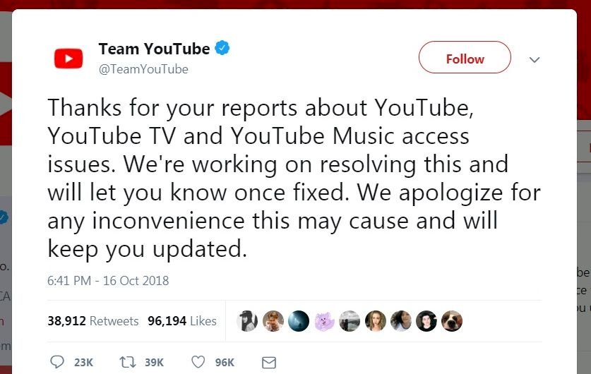 YouTube全球當機 官方致歉並修復中