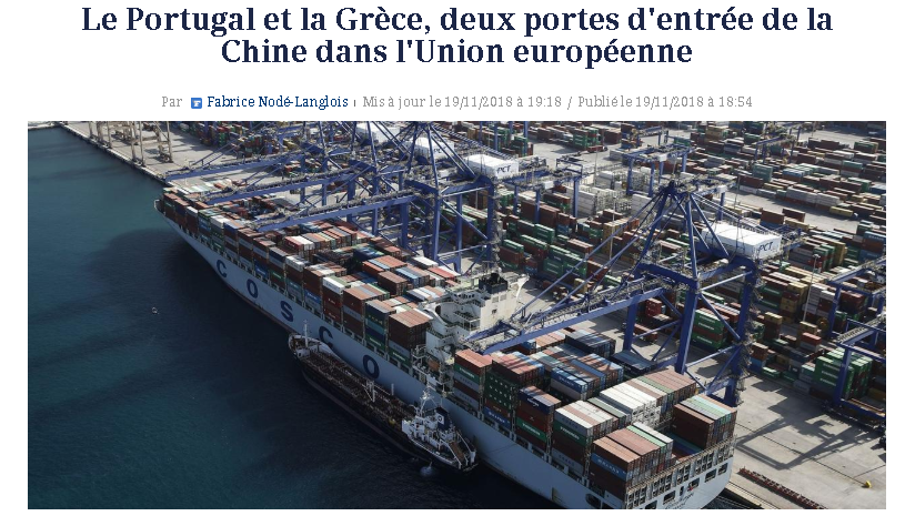 法國學者：北京透過葡萄牙及希臘滲入歐洲