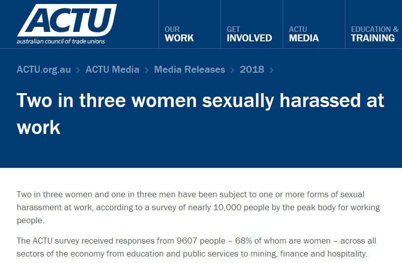 調查：逾六成澳洲女性 職場上曾被性騷擾