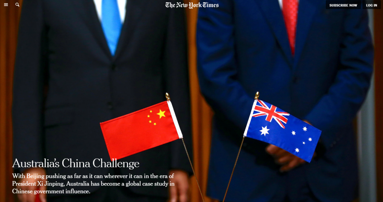 紐時：澳洲淪中國影響他國內政的實驗室