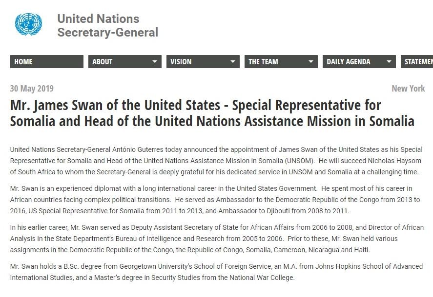 聯合國索馬利亞特使 美國外交官接替