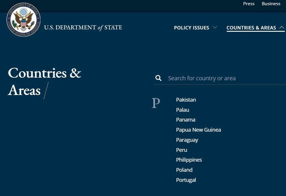美國務院網站更新 巴勒斯坦自治區不見了