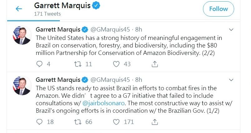 美國準備協助撲滅亞馬遜大火 條件是巴西參與