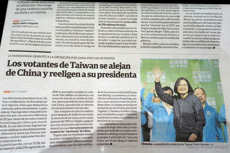 阿根廷媒體報導台灣總統大選 指對中國造成打擊