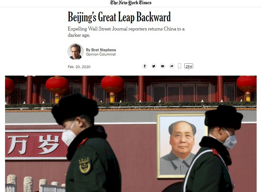 中國驅逐華爾街日報記者 紐時專欄：北京大躍退