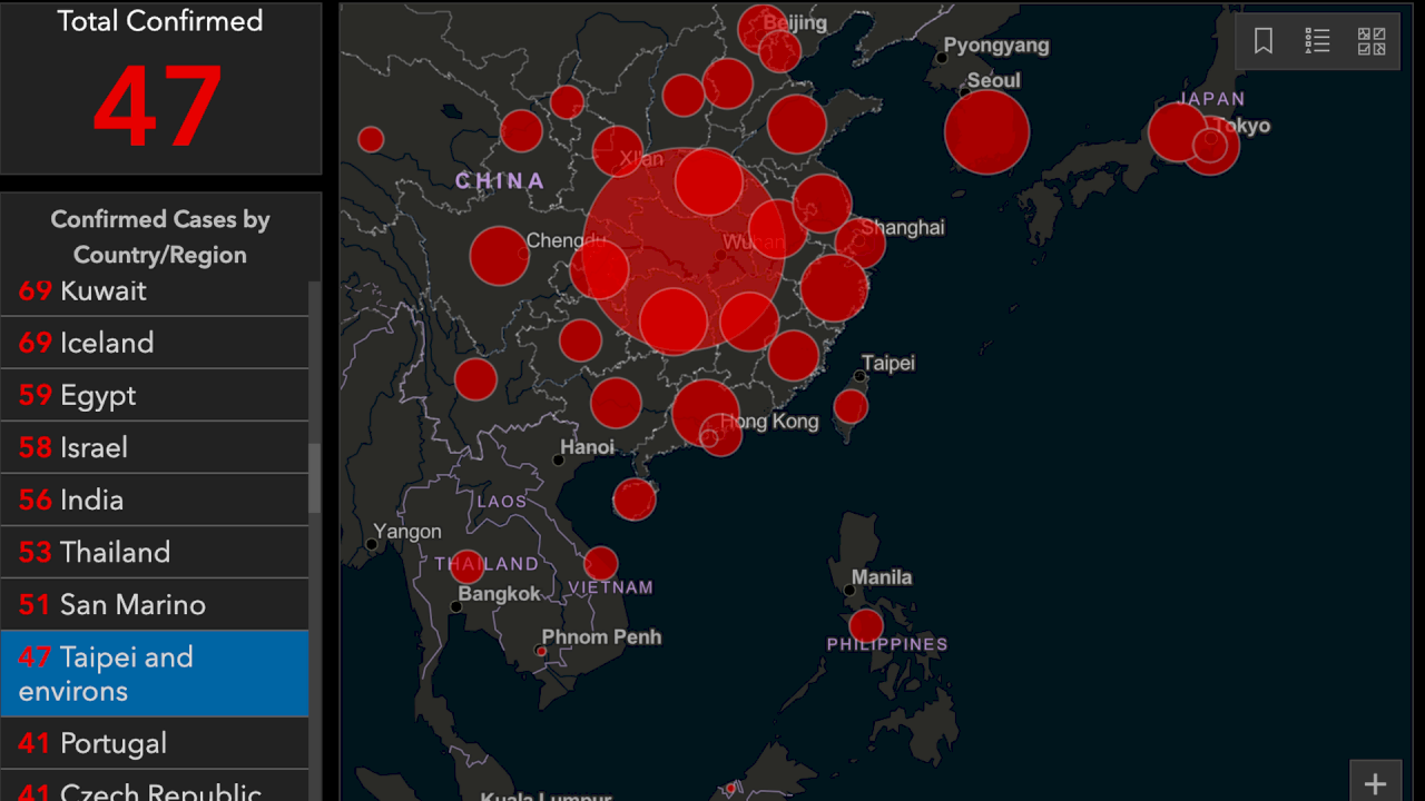 美大學疫情地圖 突改台灣為中國台北及周邊