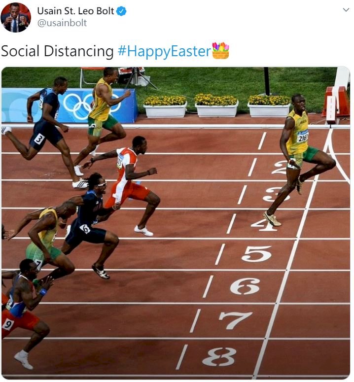 牙買加短跑名將波特 上傳社交距離梗圖