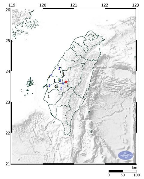 南投竹山規模3.8地震 最大震度雲林3級