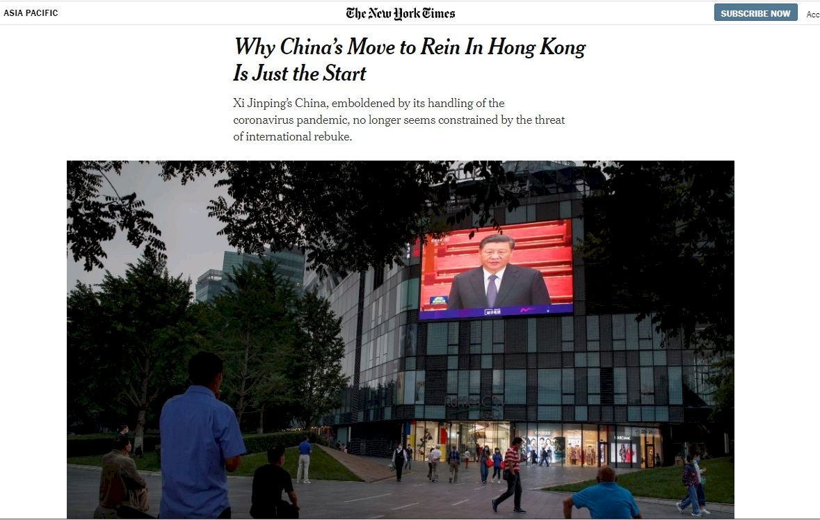 料國際只口頭譴責 紐時：中國剝奪香港自治只是開端