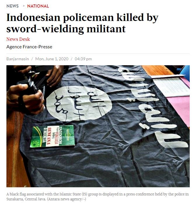 印尼傳IS份子揮劍攻擊 員警1死1傷