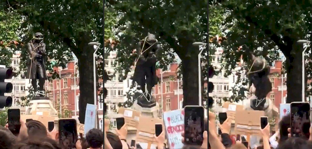 抗議種族歧視 英國示威者拆除17世紀奴隸商雕像