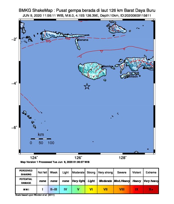 印尼布魯島南方6.0地震 無海嘯之虞