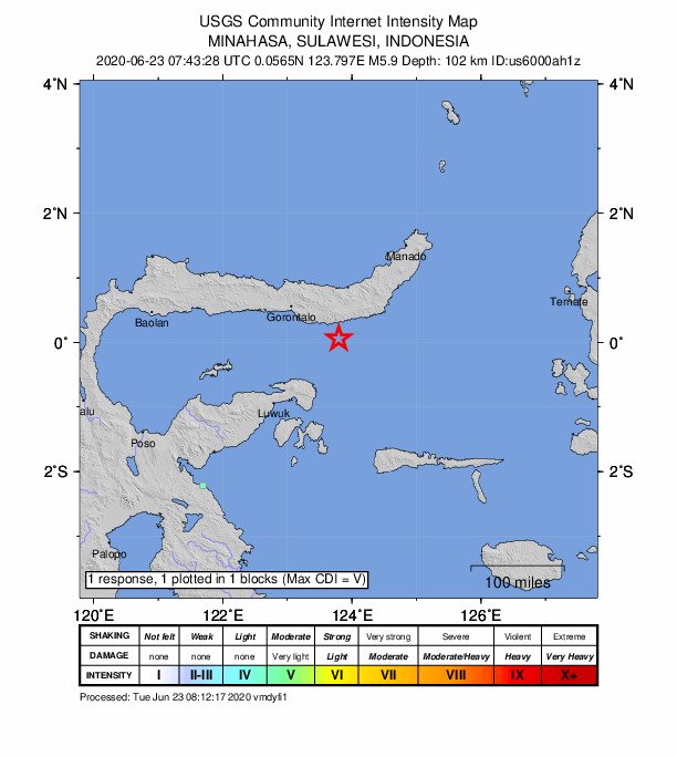印尼蘇拉威西規模6地震 尚未傳災損傷亡