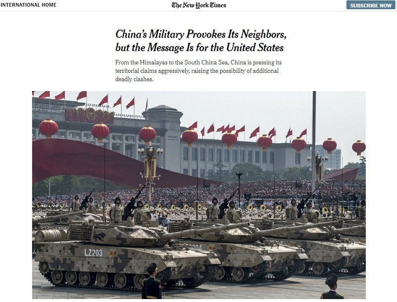 紐時：中國頻向鄰國秀肌肉 意在對抗美國
