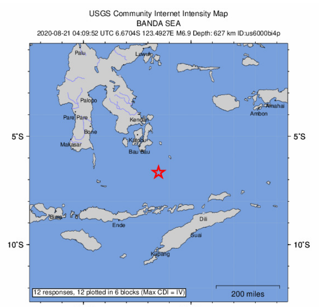 印尼外海規模6.9地震 無海嘯疑慮