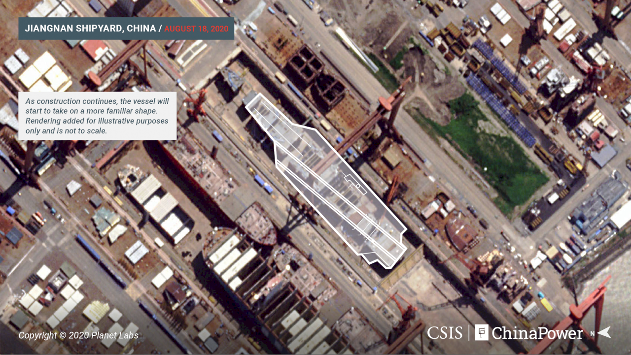 美智庫衛星照片顯示　中國第三艘航艦已具規模