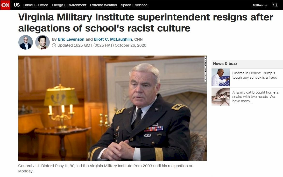 種族主義燒到頂尖學府 維吉尼亞軍校校長請辭