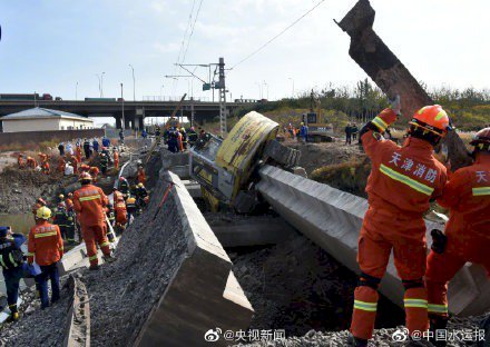 中國天津濱海新區南環鐵路橋坍塌 釀7死5傷