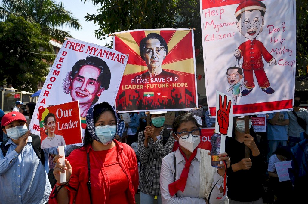 緬甸示威民眾 抗議中國大使館協助軍方