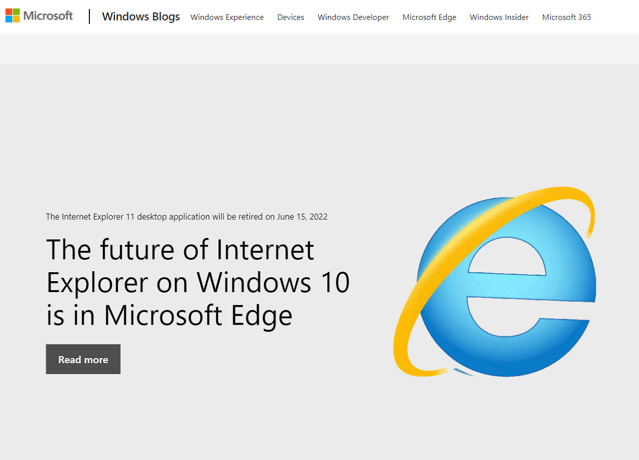 微軟IE瀏覽器叱吒一時 2022年6月終止服務