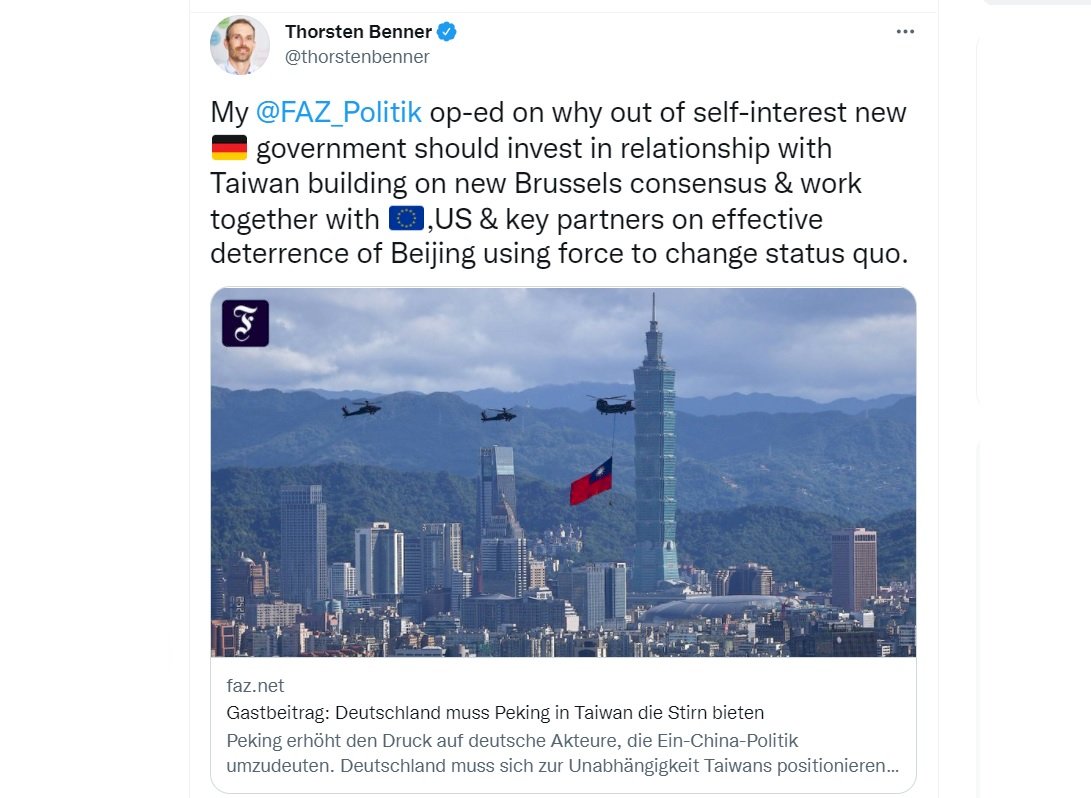 德智庫：新政府應拓展對台關係 阻北京破壞現狀