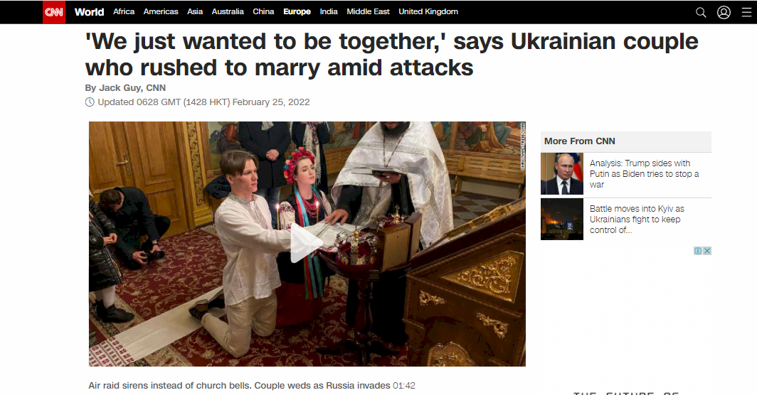 烏克蘭情侶戰火中匆促結連理 新婚首日提槍護國