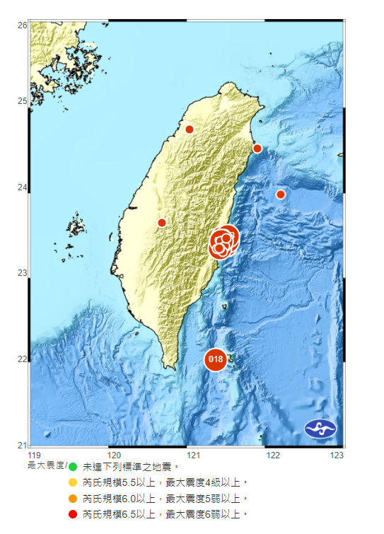 花東近海逾50個有感地震  7個超過規模5