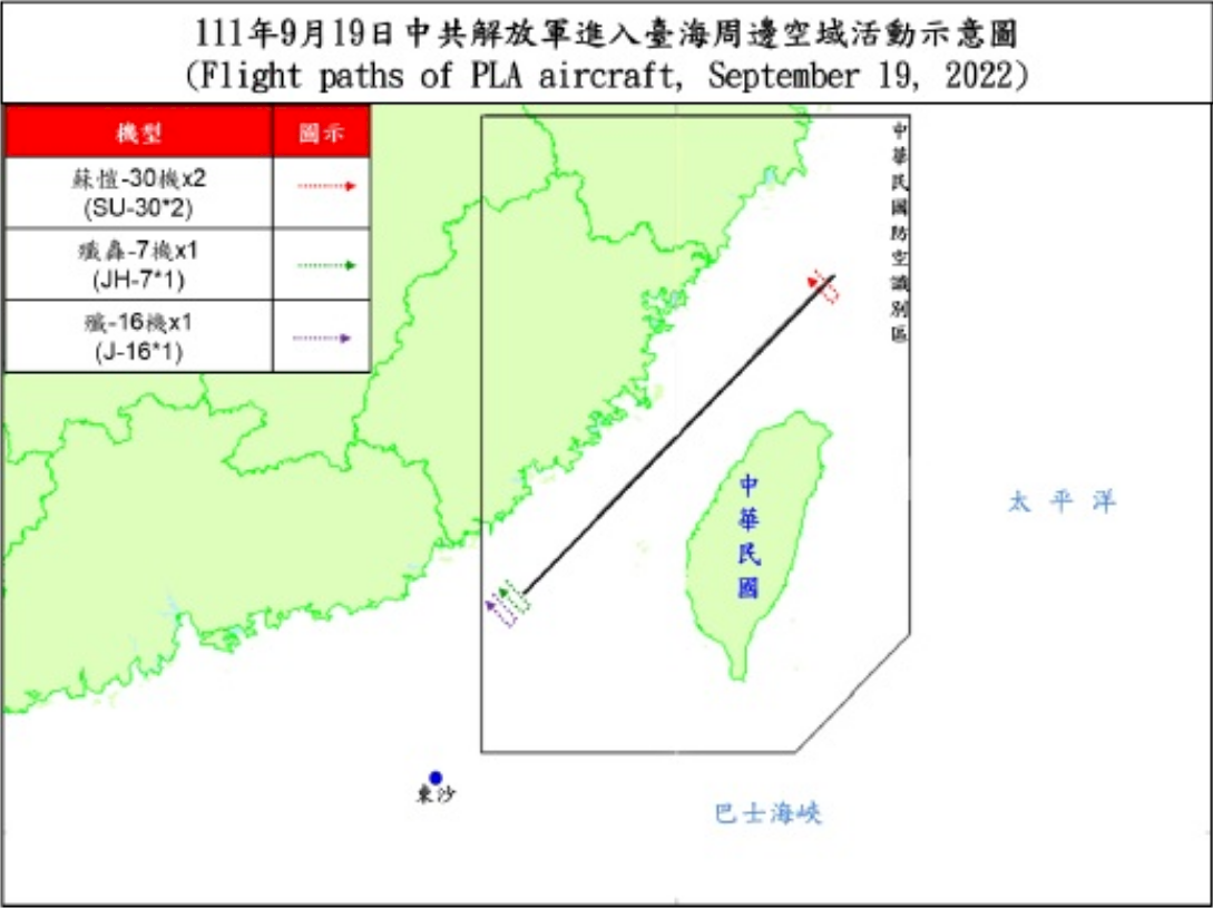 國防部：2架次共機逾越台灣海峽中線