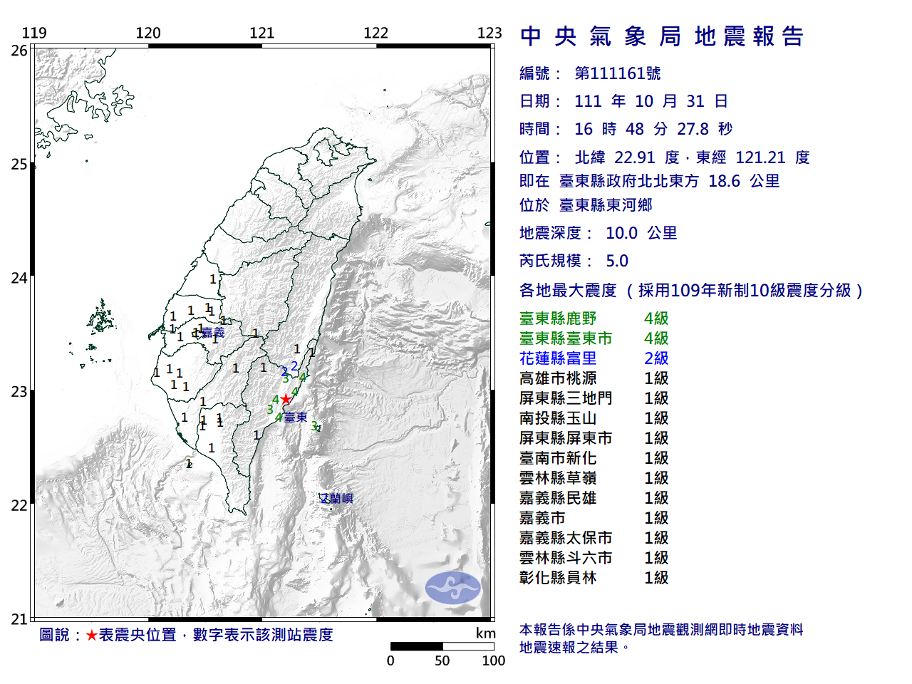 台東東河規模5.0地震  原能會：核電廠正常運作