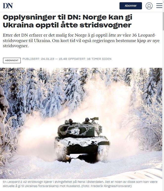 挪威報紙：政府考慮援助烏「豹2」坦克
