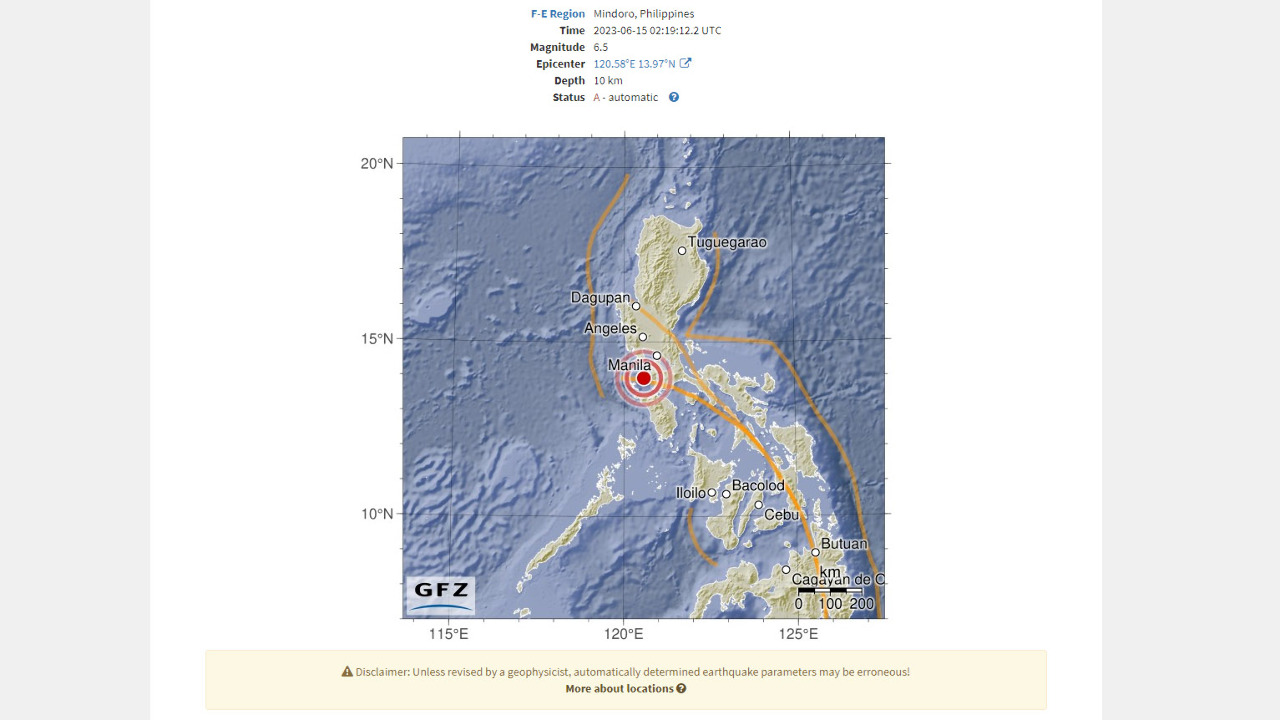菲律賓北部明多羅島地震 規模6.5