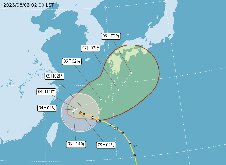 颱風卡努估深夜最靠近台灣  中南部晚間恐有豪雨